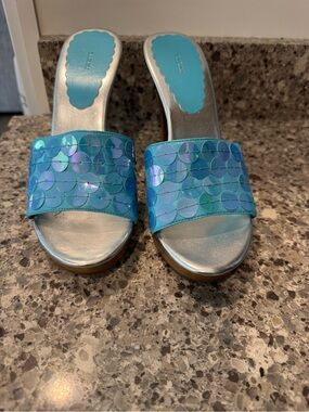 Blue Sequin Slide Sandals - Women